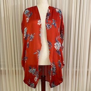 Time and Tru Vibrant Burnt Orange Floral Kimono